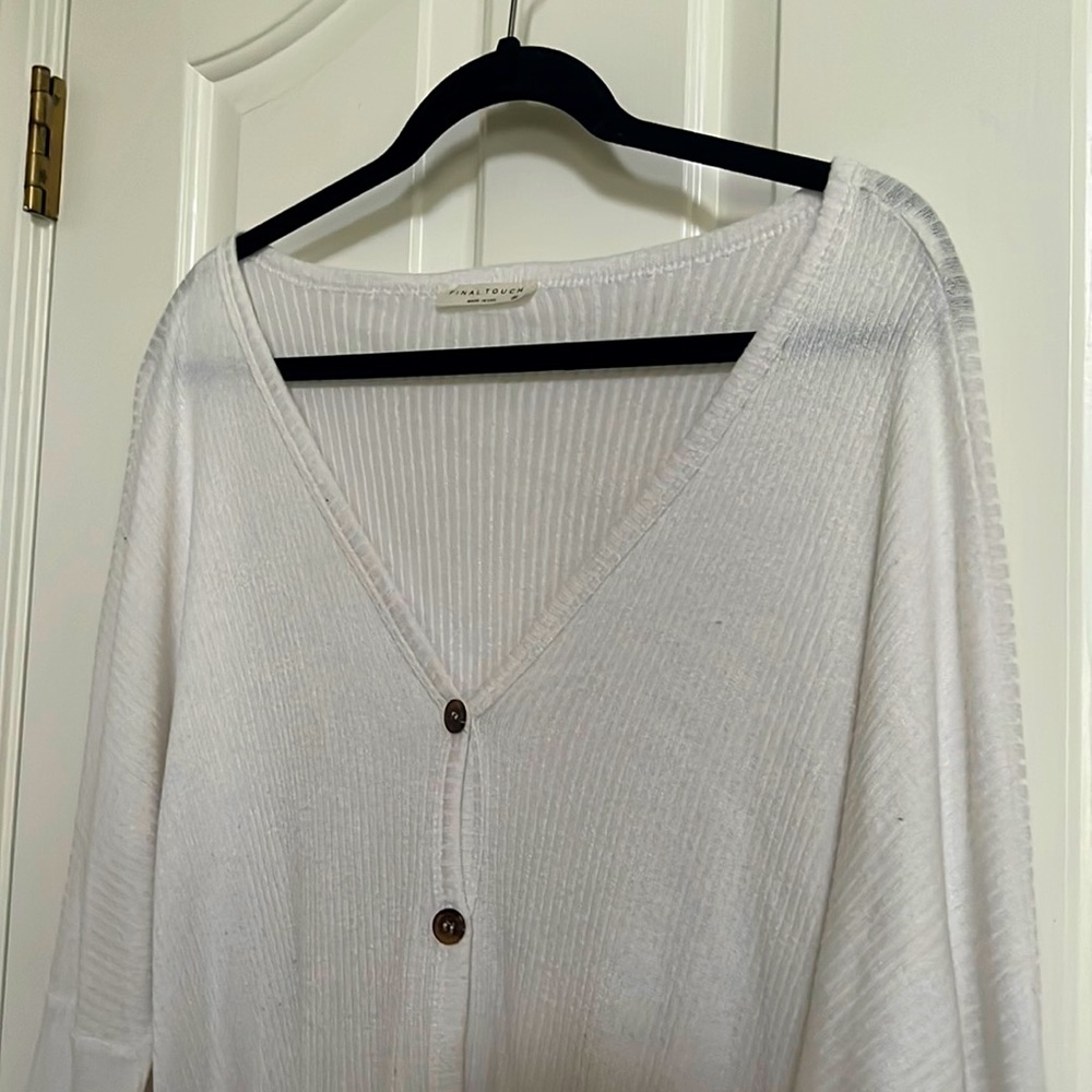 White cardigan sweater